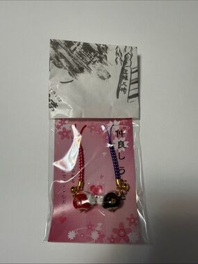 Cute Red and Black Cat Bell Strap Pair